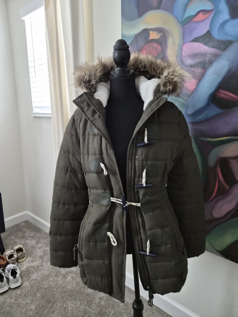 Superdry Olive Green Quilted Puffer Parka with Faux-Fur Hood